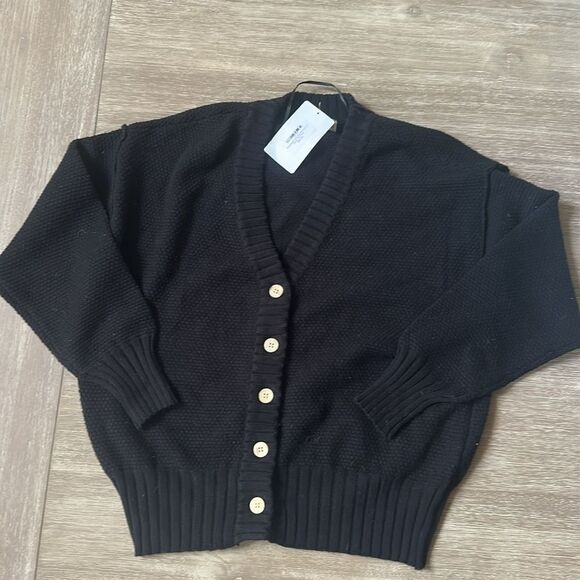 Rae mode Womens Oversized Cardigan Sweaters Casual button down size L black NWT - Picture 8 of 10